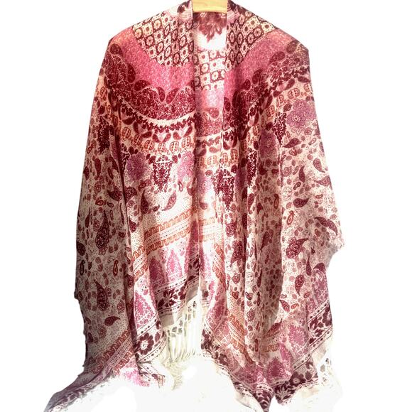 Swim Suit Cover Up Scarf Wrap Woman 1 Size Multicolored Shawl Tassels Bohemian - Picture 8 of 11